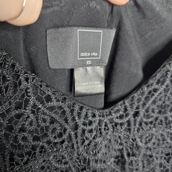 Dolce Vita Black Lace Slip Mini Dress XS V‎ Neck Spaghetti Straps - Picture 5 of 6